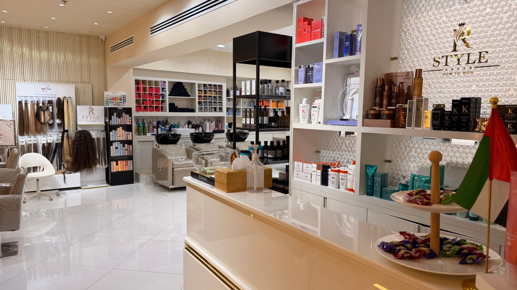 R Style Beauty Center reception and styling floor